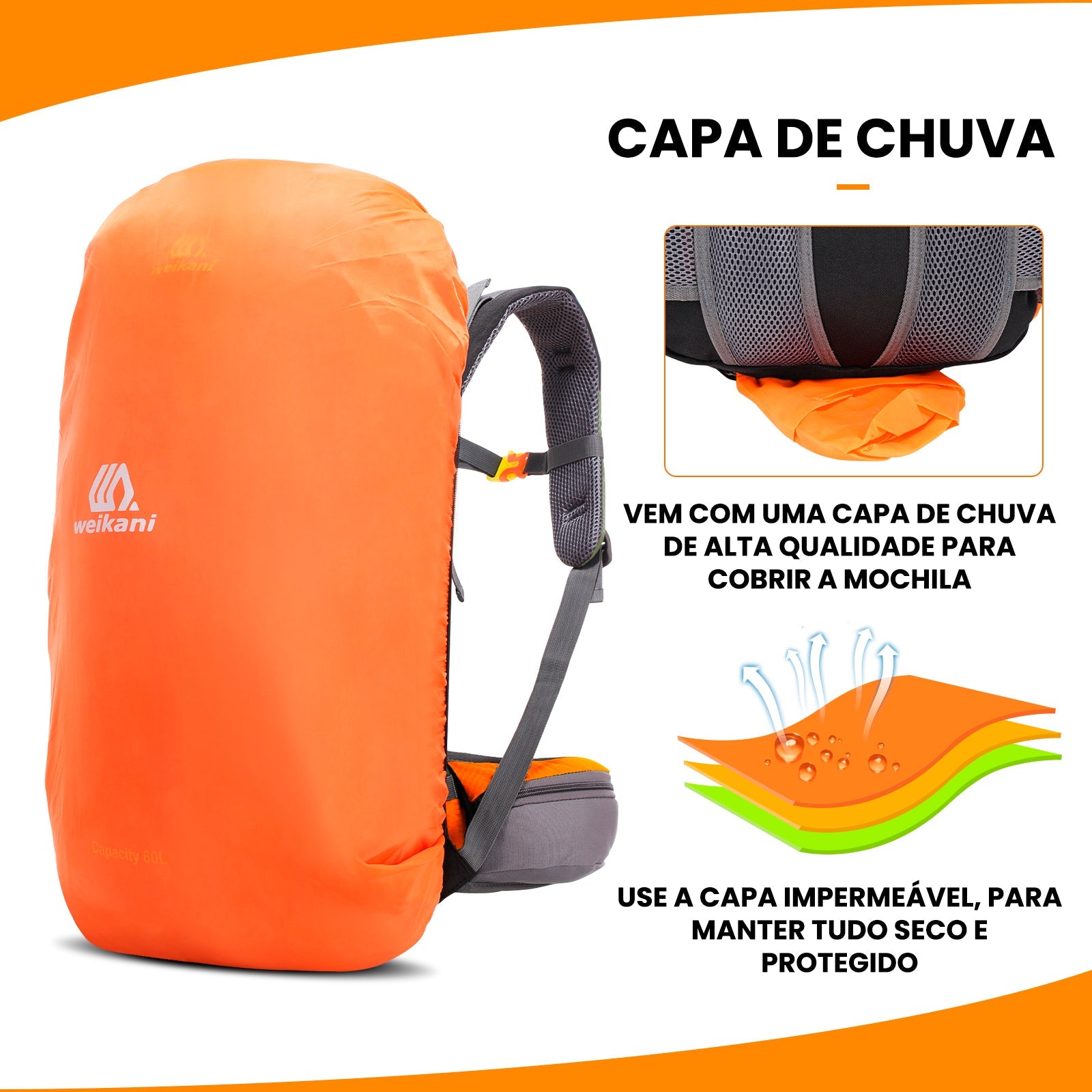 Mochila Cargueira Camping Refletiva Montevie 60L