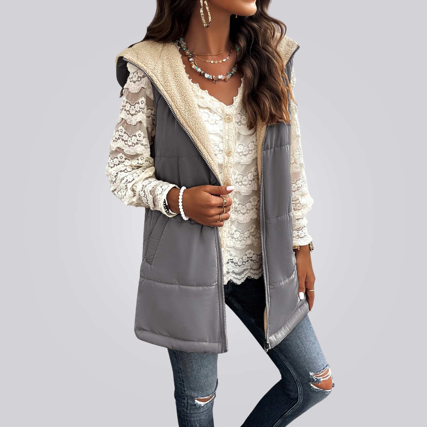 Colete Feminino Longo com Capuz Montevie