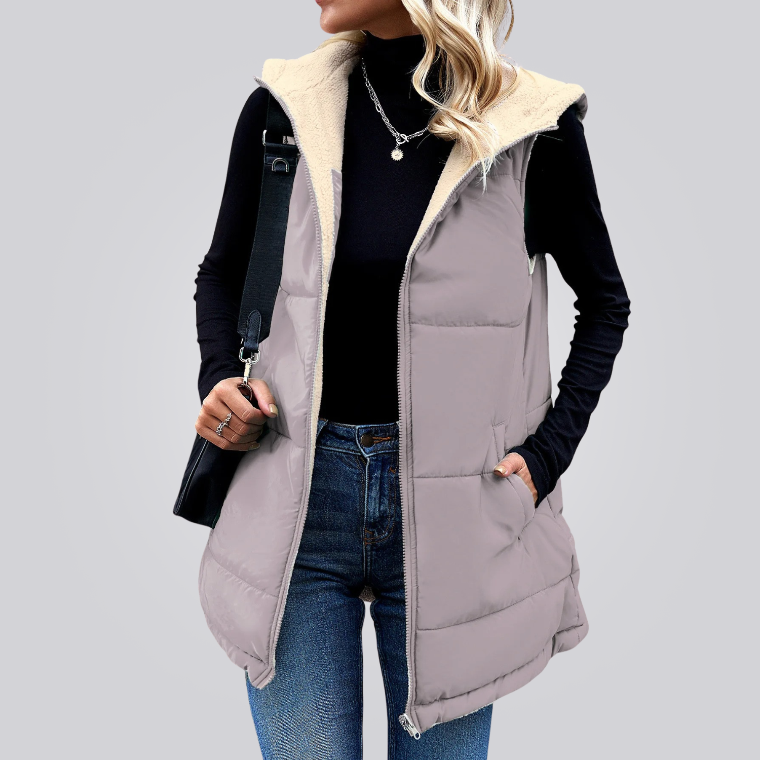 Colete Feminino Longo com Capuz Montevie