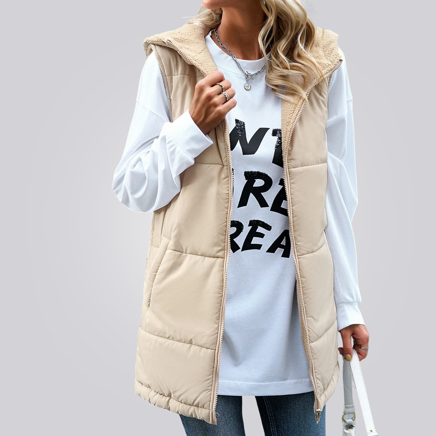 Colete Feminino Longo com Capuz Montevie