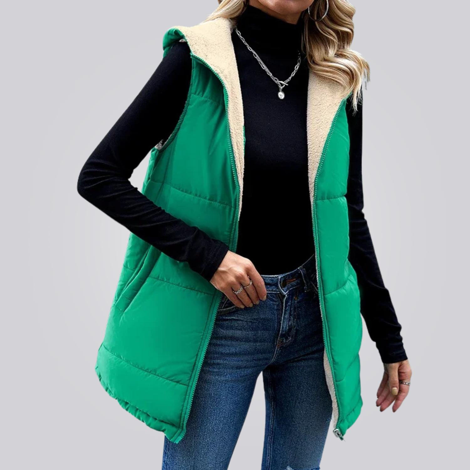 Colete Feminino Longo com Capuz Montevie