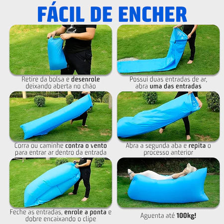 Sofá Inflável Portátil com Bolsa – Ideal para Praia, Camping e Piscina