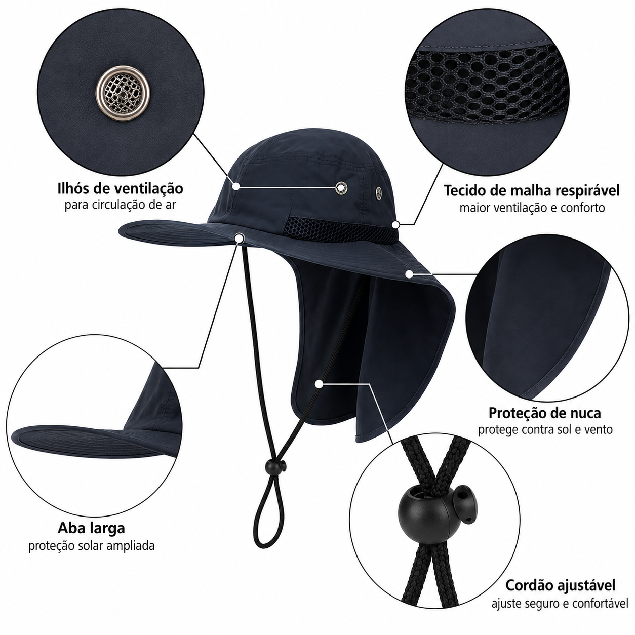Chapéu Masculino Safari UV Neck Montevie