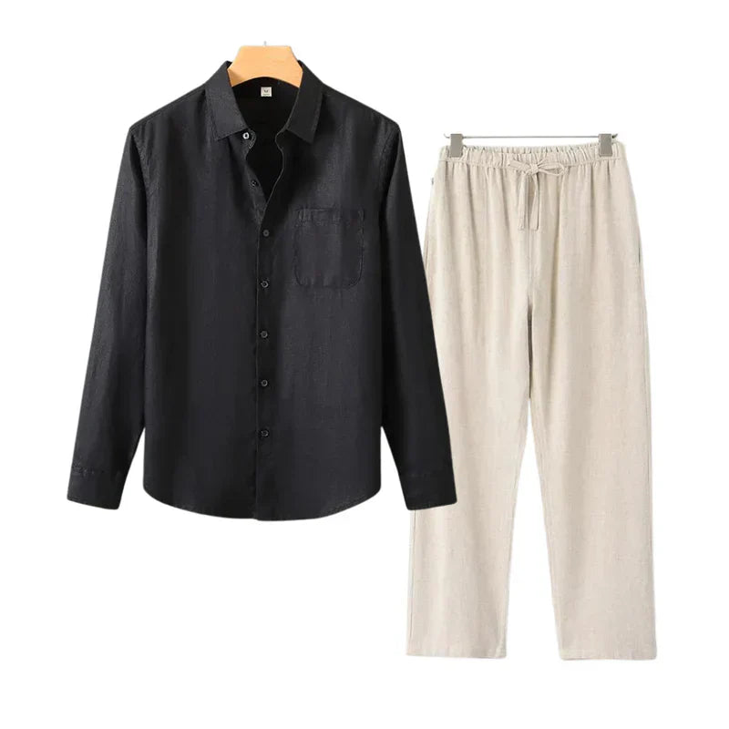 Conjunto Masculino em Linho Old Money - Camisa e Calça Elegante