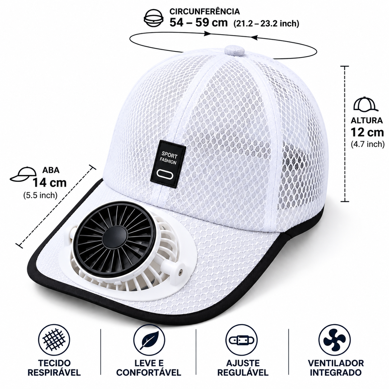 Boné Respirável Com Ventilador Solar Masculino Montevie