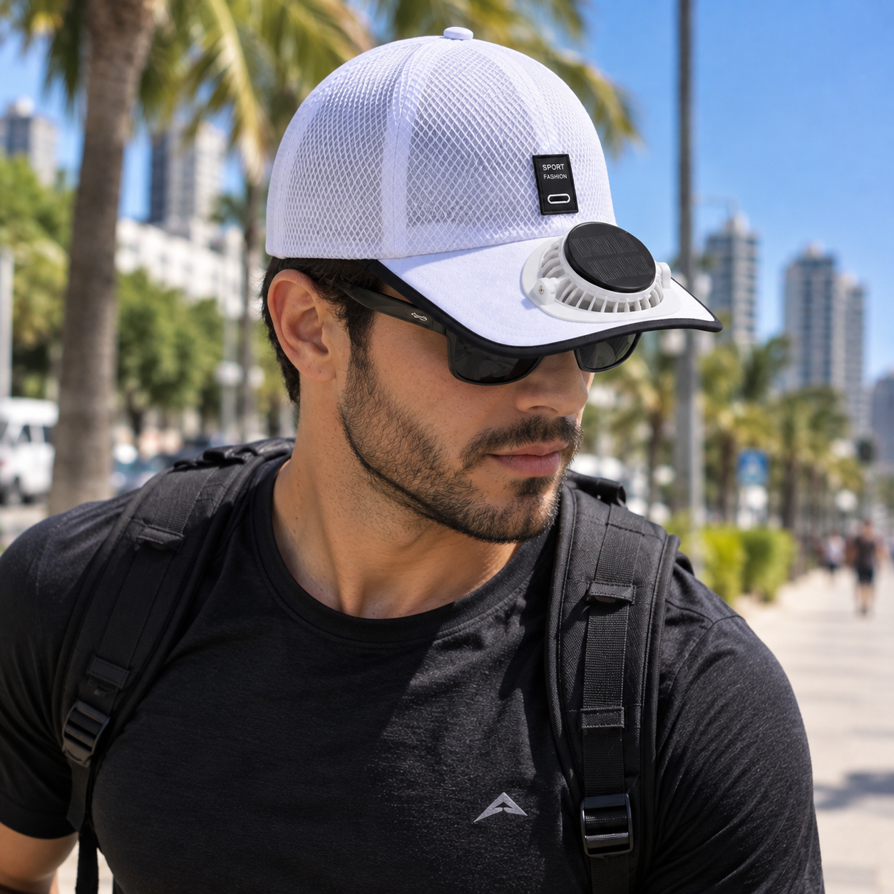 Boné Respirável Com Ventilador Solar Masculino Montevie