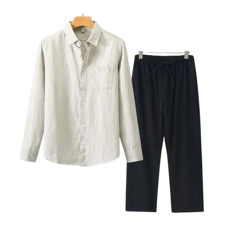 Conjunto Masculino em Linho Old Money - Camisa e Calça Elegante