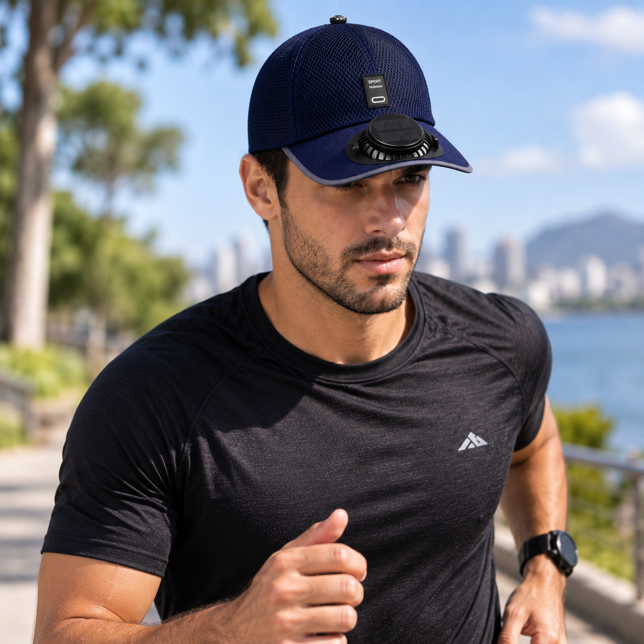 Boné Respirável Com Ventilador Solar Masculino Montevie